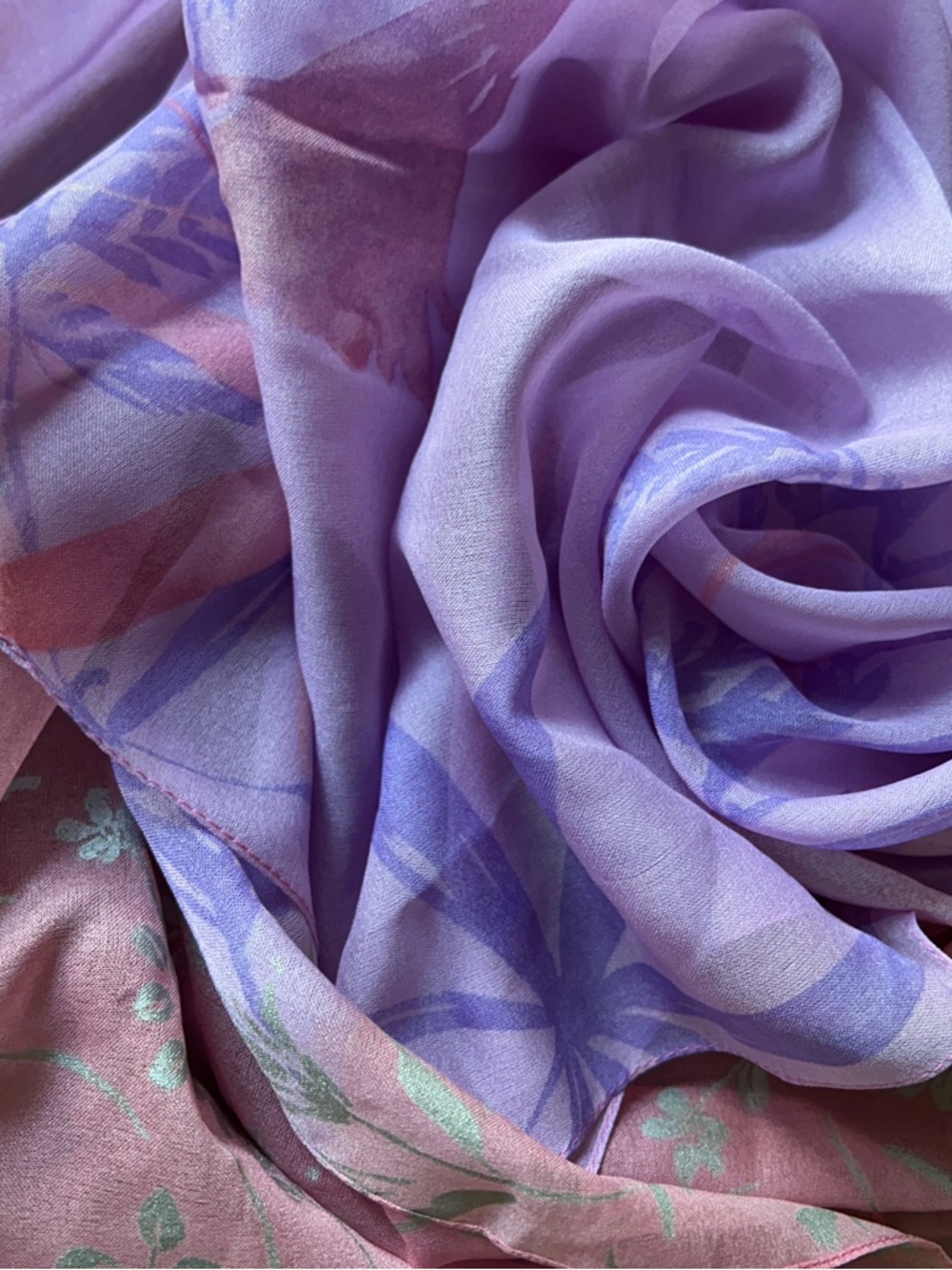 Lavender & Dusty Rose Floral Silk Scarf by 15“ x 61“ made in Italy